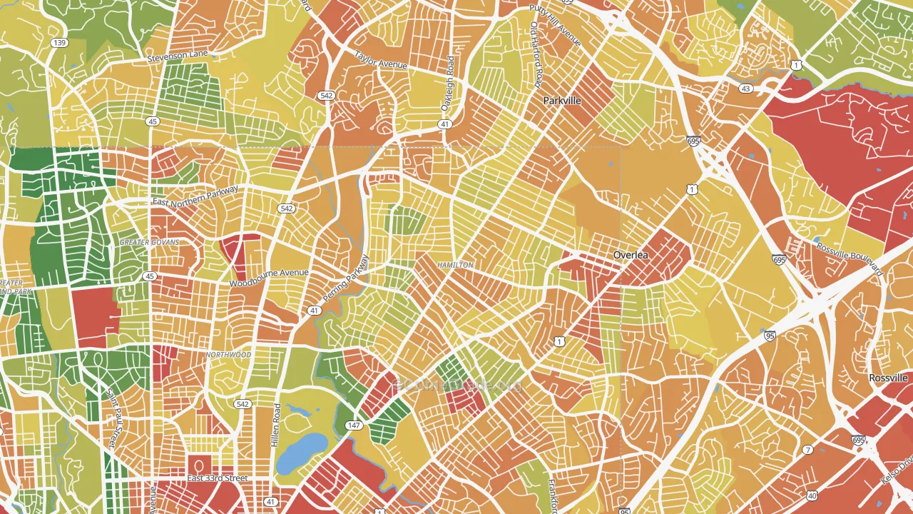 Hamilton Area, Baltimore, MD Map of Vandalism Rates