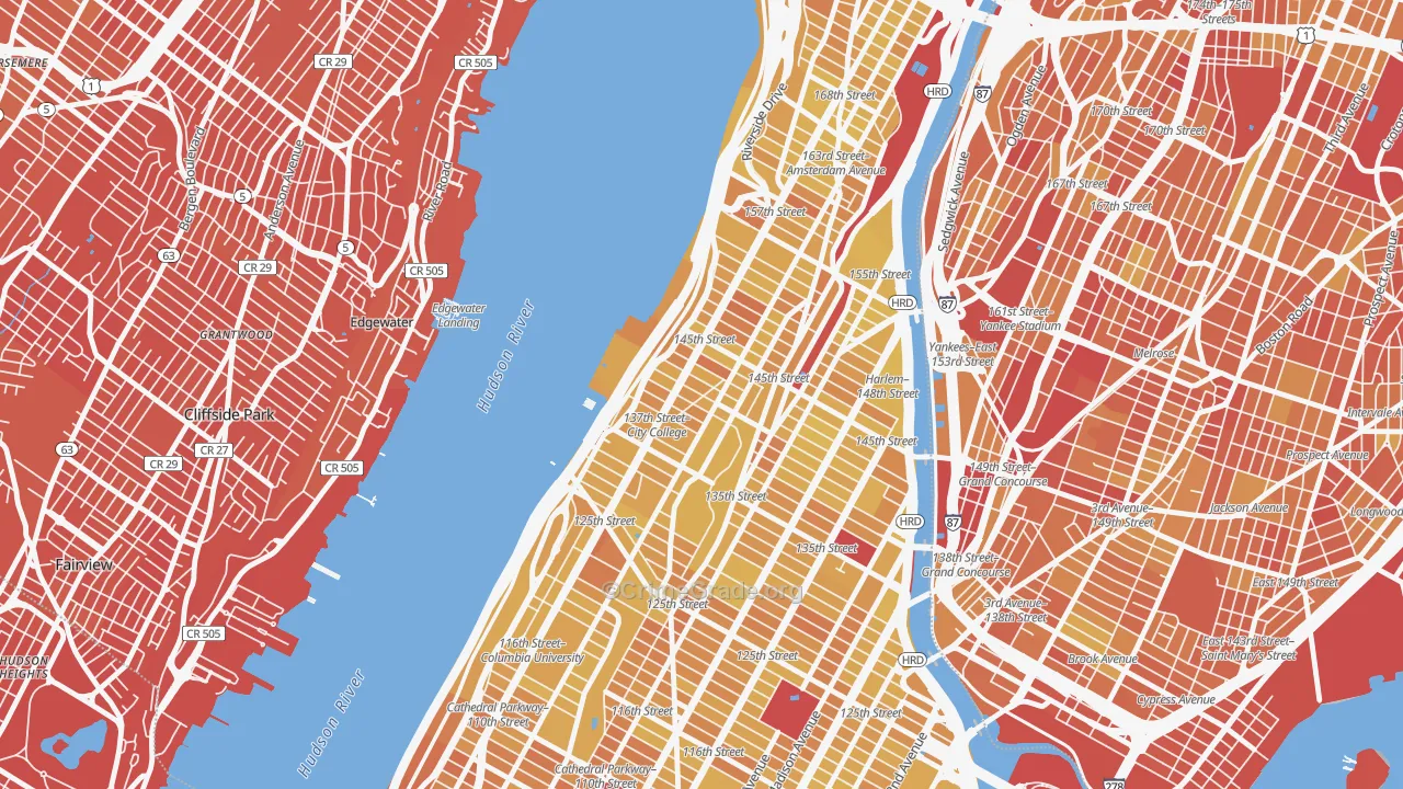 Hamilton Heights, Manhattan, NY Map of Vandalism Rates
