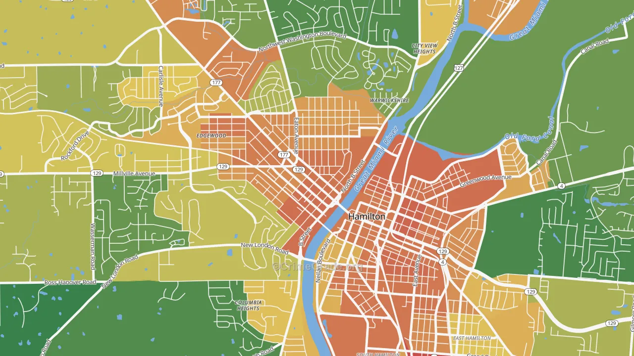 Hamilton Main Street Historic District, Hamilton, OH Map of Vandalism Rates