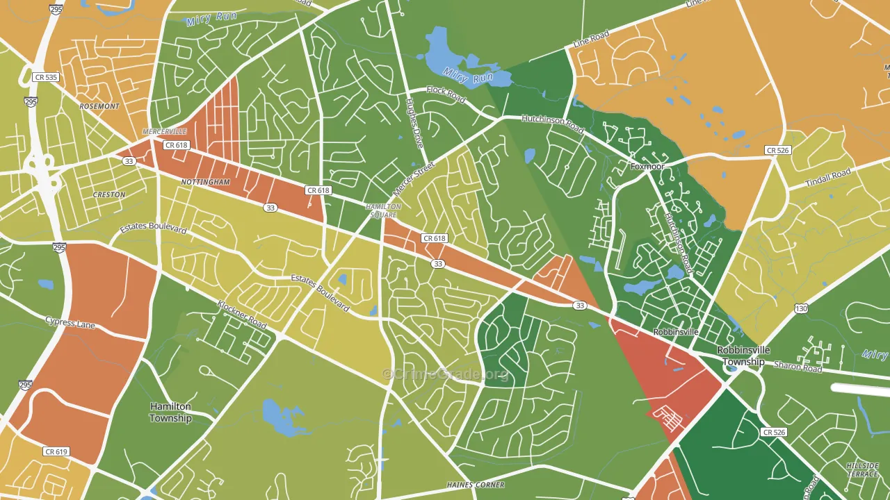 Hamilton Square, NJ Map of Vandalism Rates