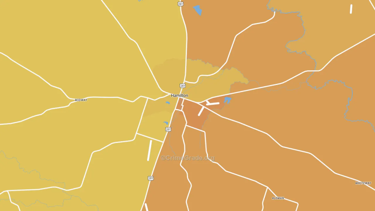 Hamilton, TX Map of Vandalism Rates