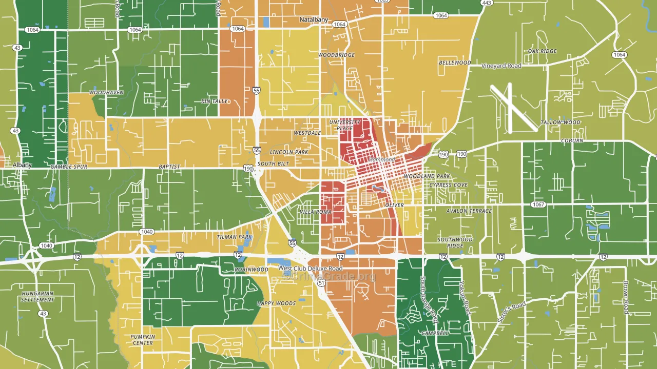 Hammond, LA Map of Vandalism Rates