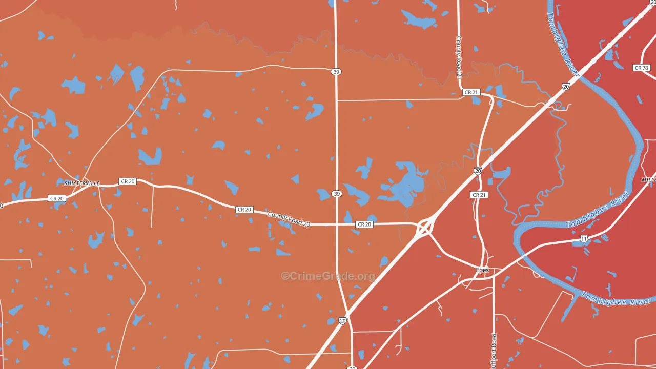 Hamner, AL Map of Vandalism Rates
