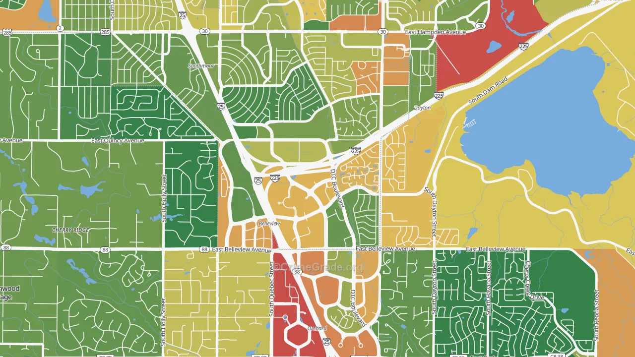 Hampden South, Denver, CO Map of Vandalism Rates