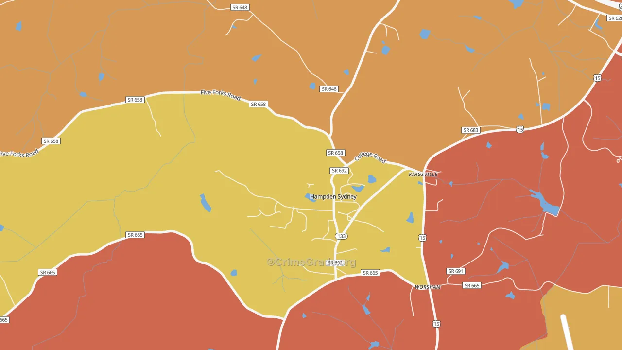 Hampden-Sydney, VA Map of Vandalism Rates