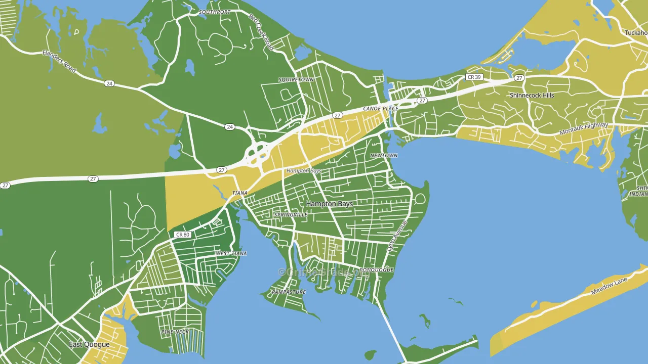 Hampton Bays, NY Map of Vandalism Rates