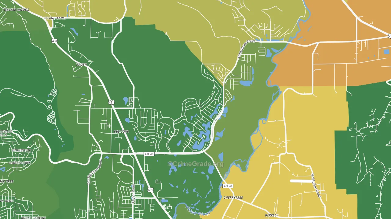 Hampton Cove, Owens Cross Roads, AL Map of Vandalism Rates