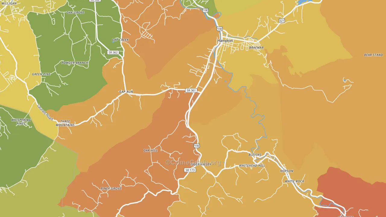Hampton, TN Map of Vandalism Rates