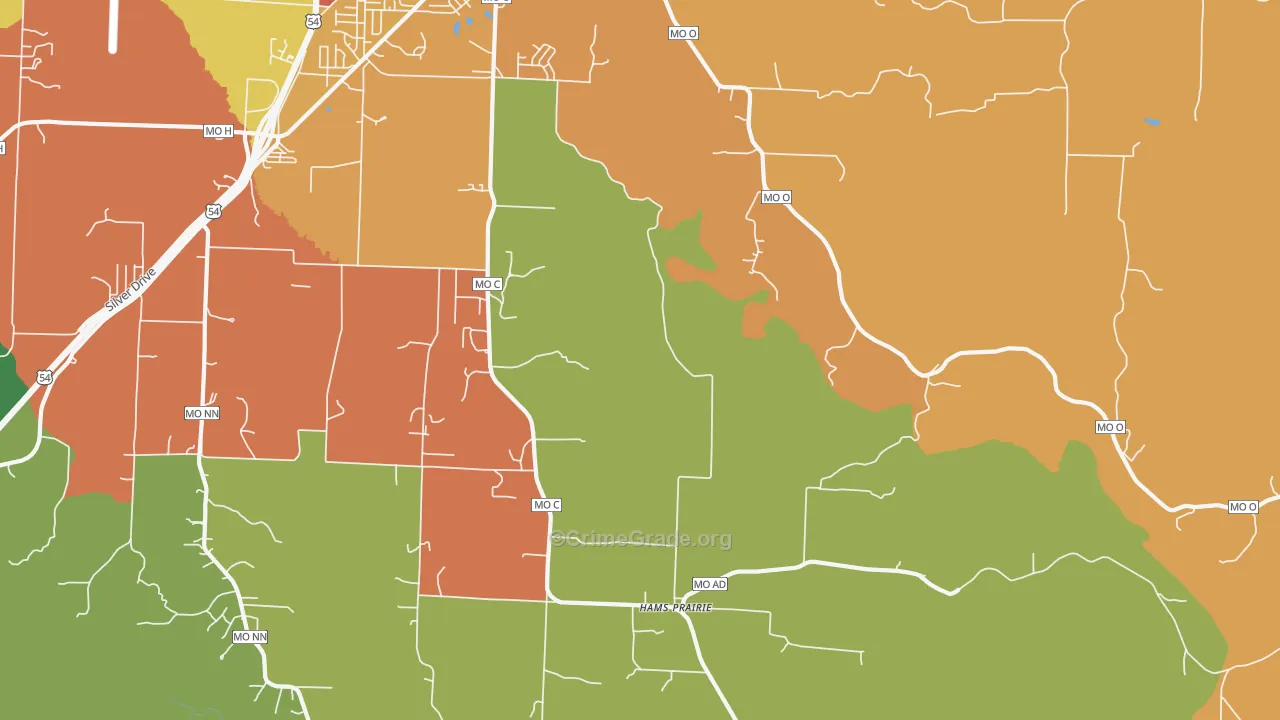 Hams Prairie, MO Map of Vandalism Rates