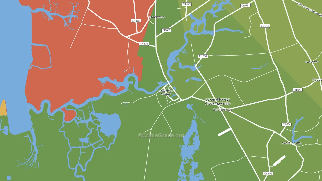 Hancocks Bridge, NJ Map of Vandalism Rates