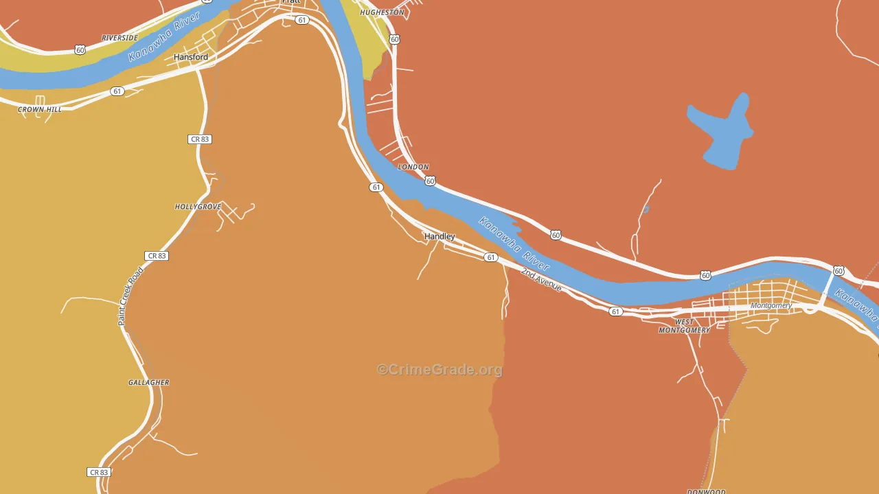 Handley, WV Map of Vandalism Rates