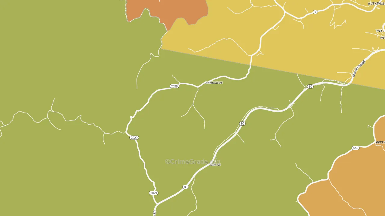 Handshoe, KY Map of Vandalism Rates
