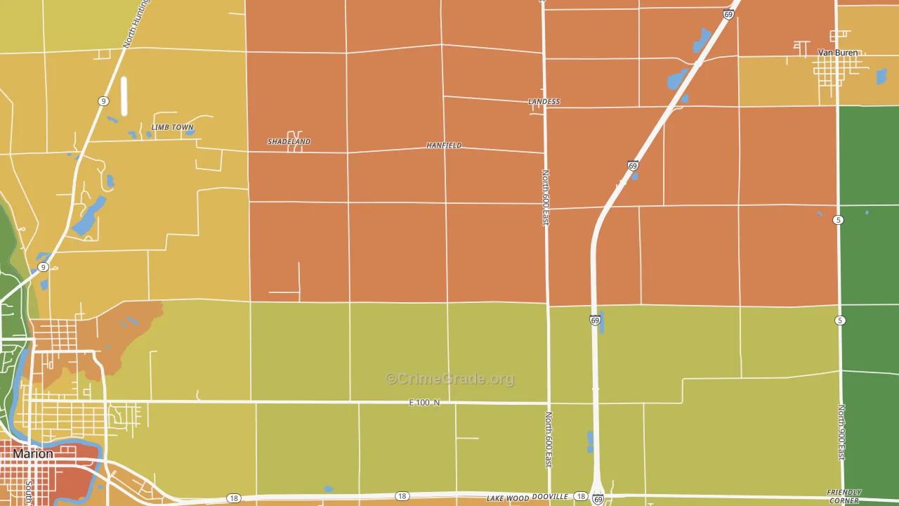 Hanfield, IN Map of Vandalism Rates