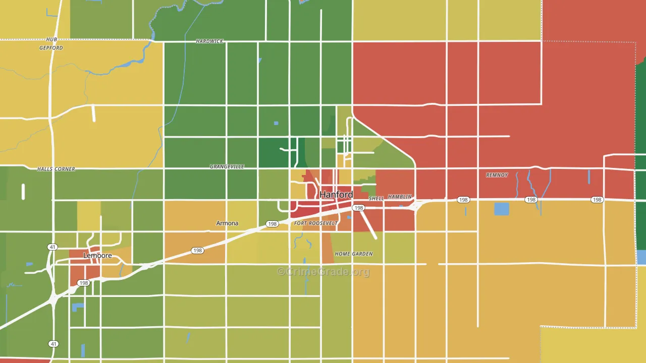 Hanford, CA Map of Vandalism Rates