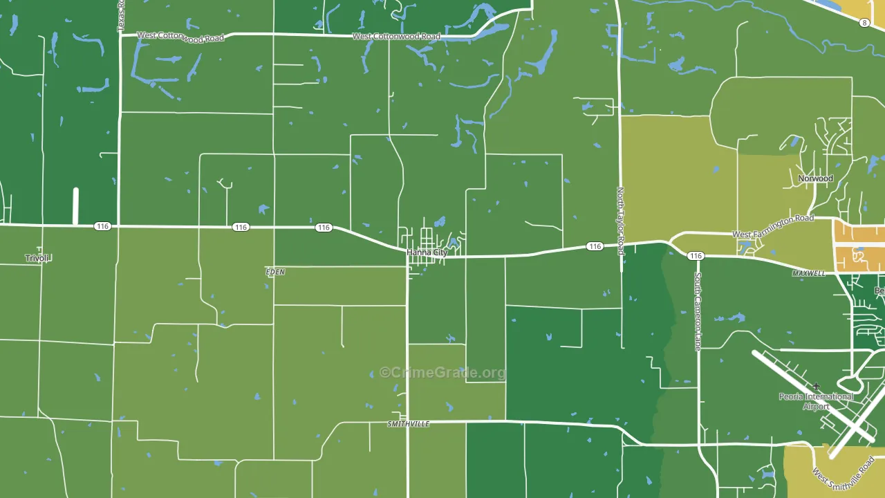 Hanna City, IL Map of Vandalism Rates