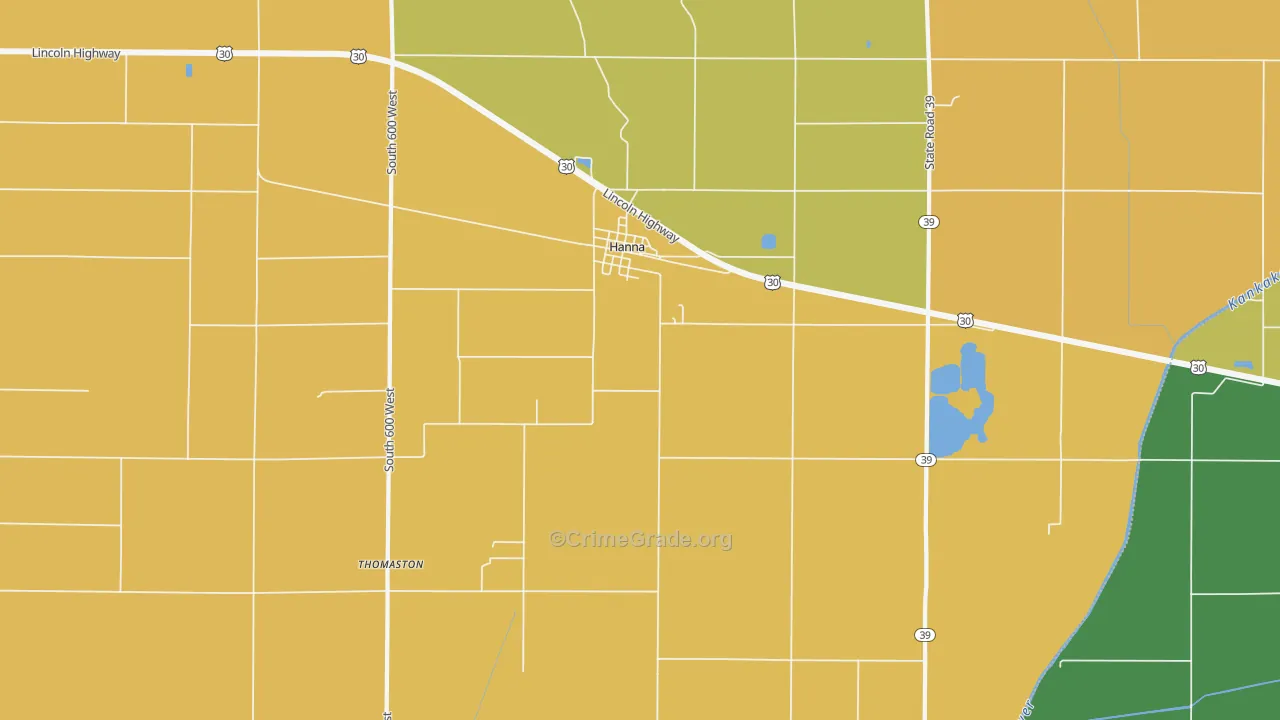 Hanna, IN Map of Vandalism Rates