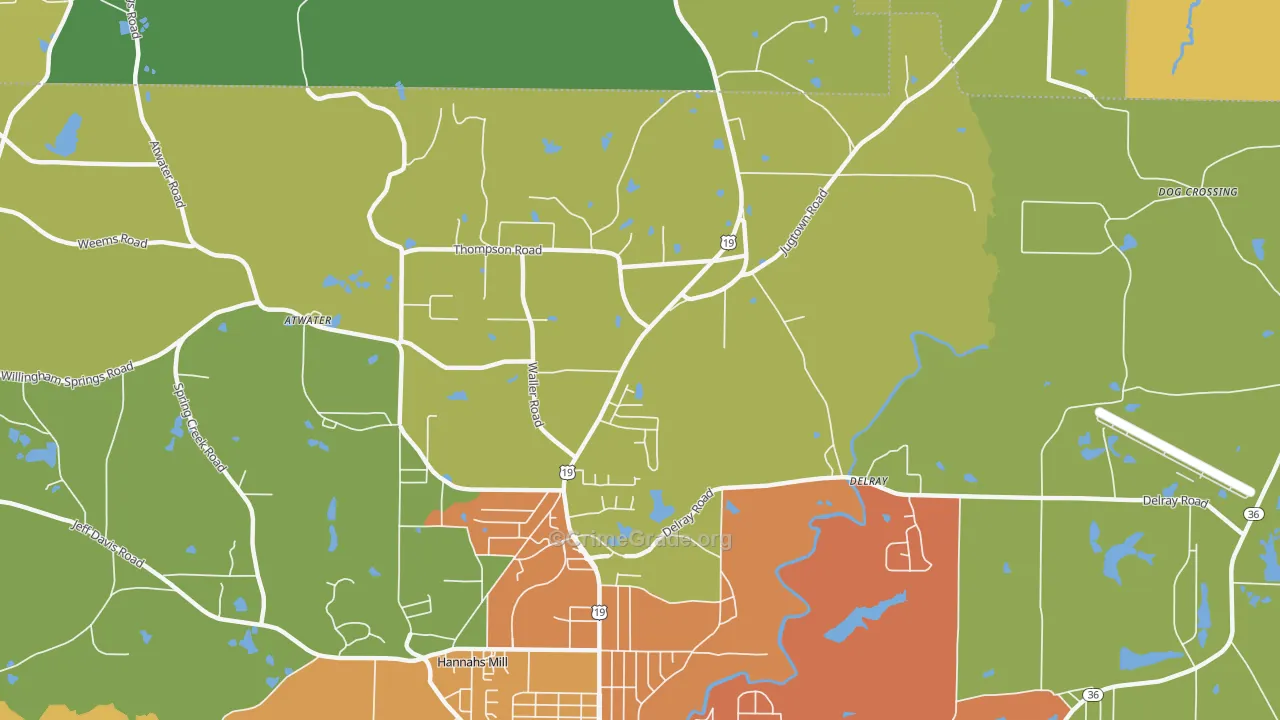 Hannahs Mill, GA Map of Vandalism Rates