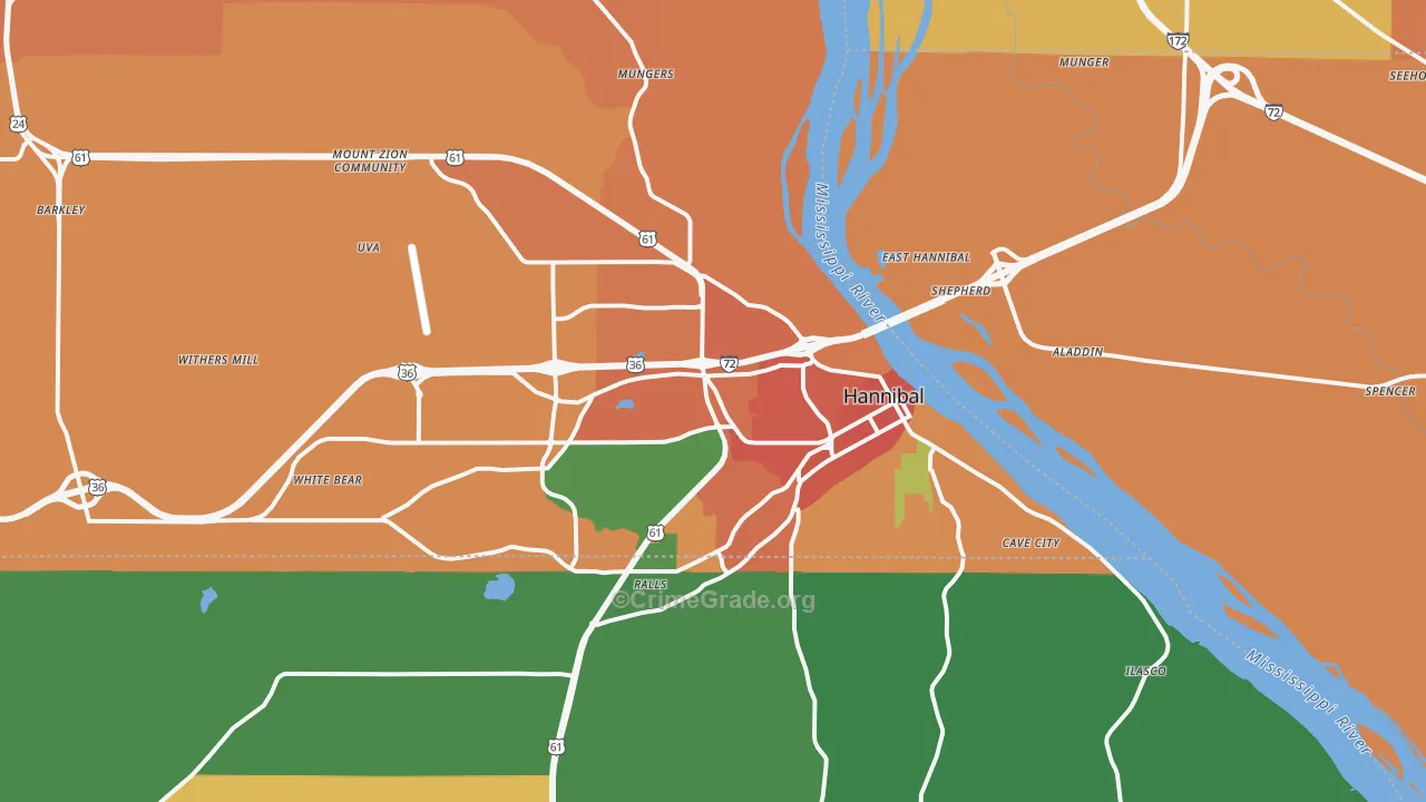 Hannibal, MO Map of Vandalism Rates