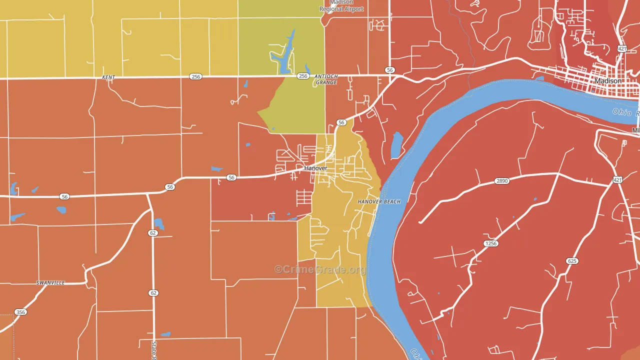 Hanover, IN Map of Vandalism Rates