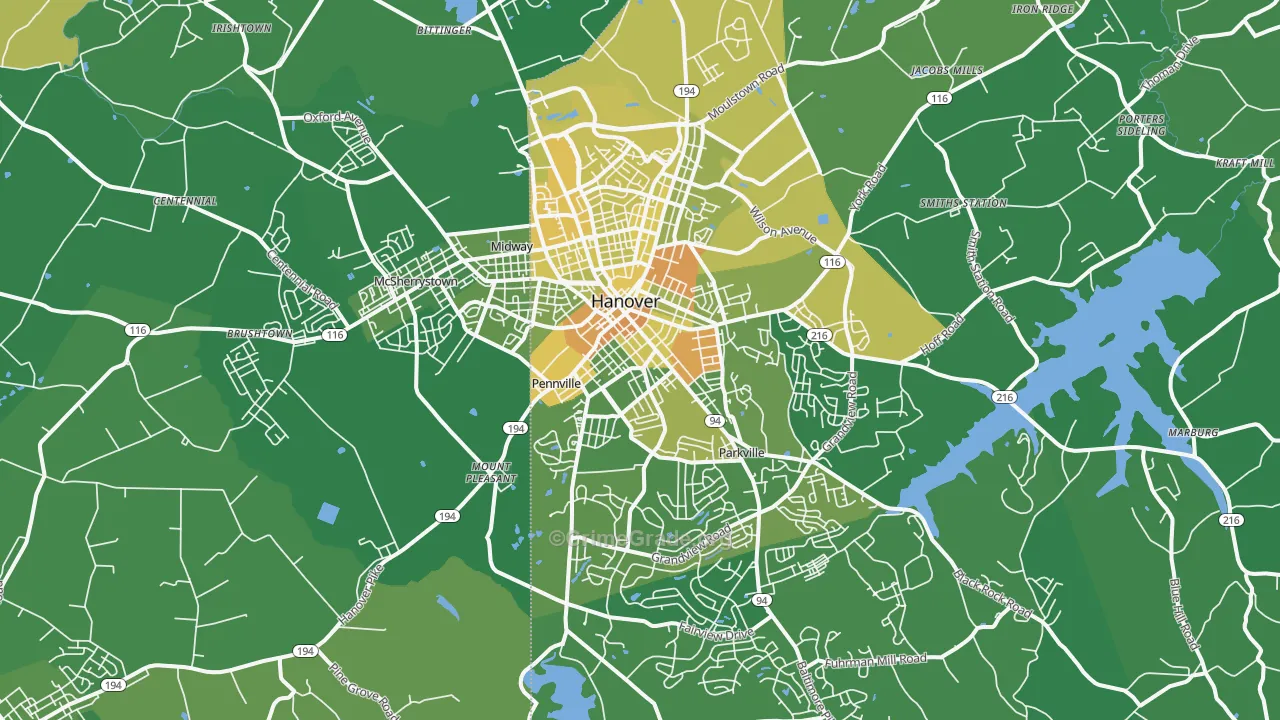 Hanover, PA Map of Vandalism Rates