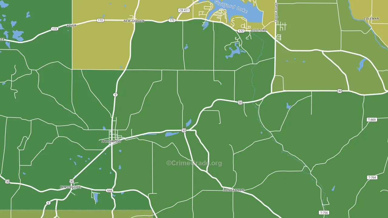 Hanoverton, OH Map of Vandalism Rates