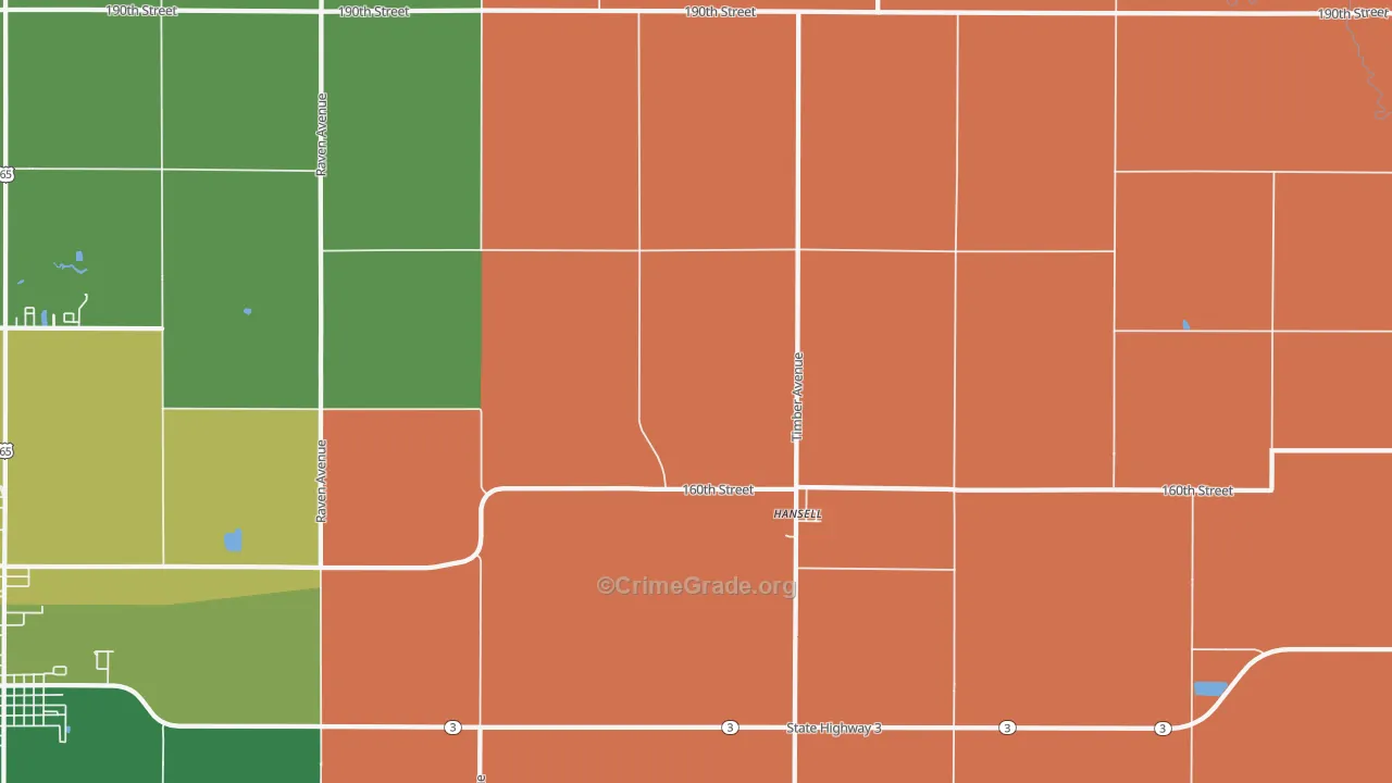 Hansell, IA Map of Vandalism Rates