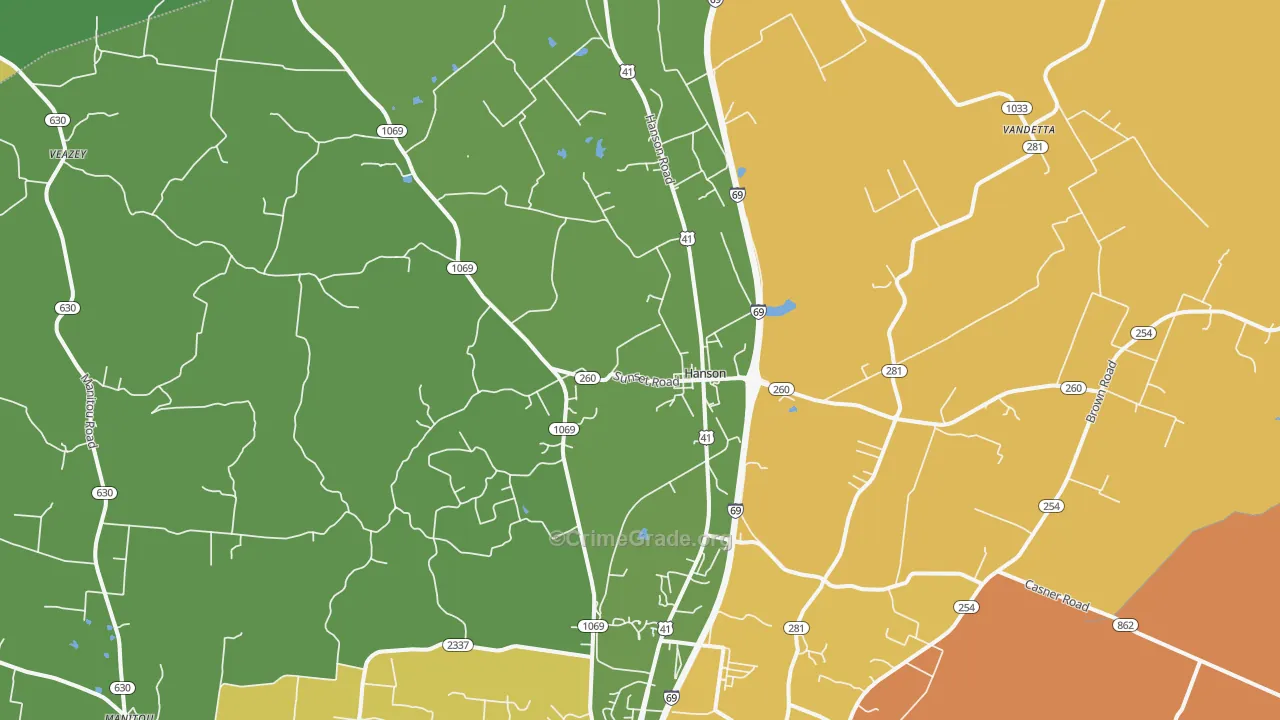 Hanson, KY Map of Vandalism Rates
