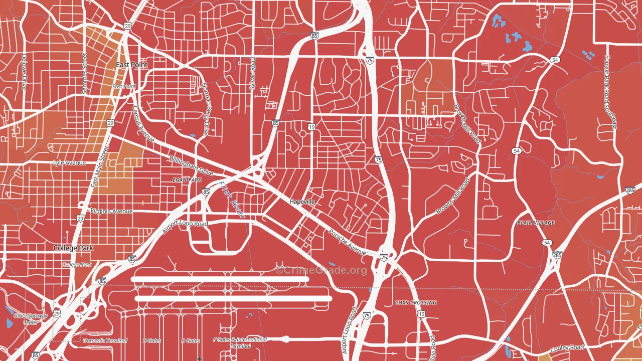 Hapeville, GA Map of Vandalism Rates