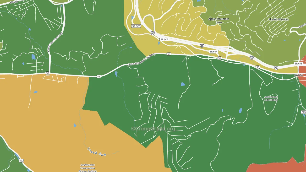 Happy Creek, VA Map of Vandalism Rates