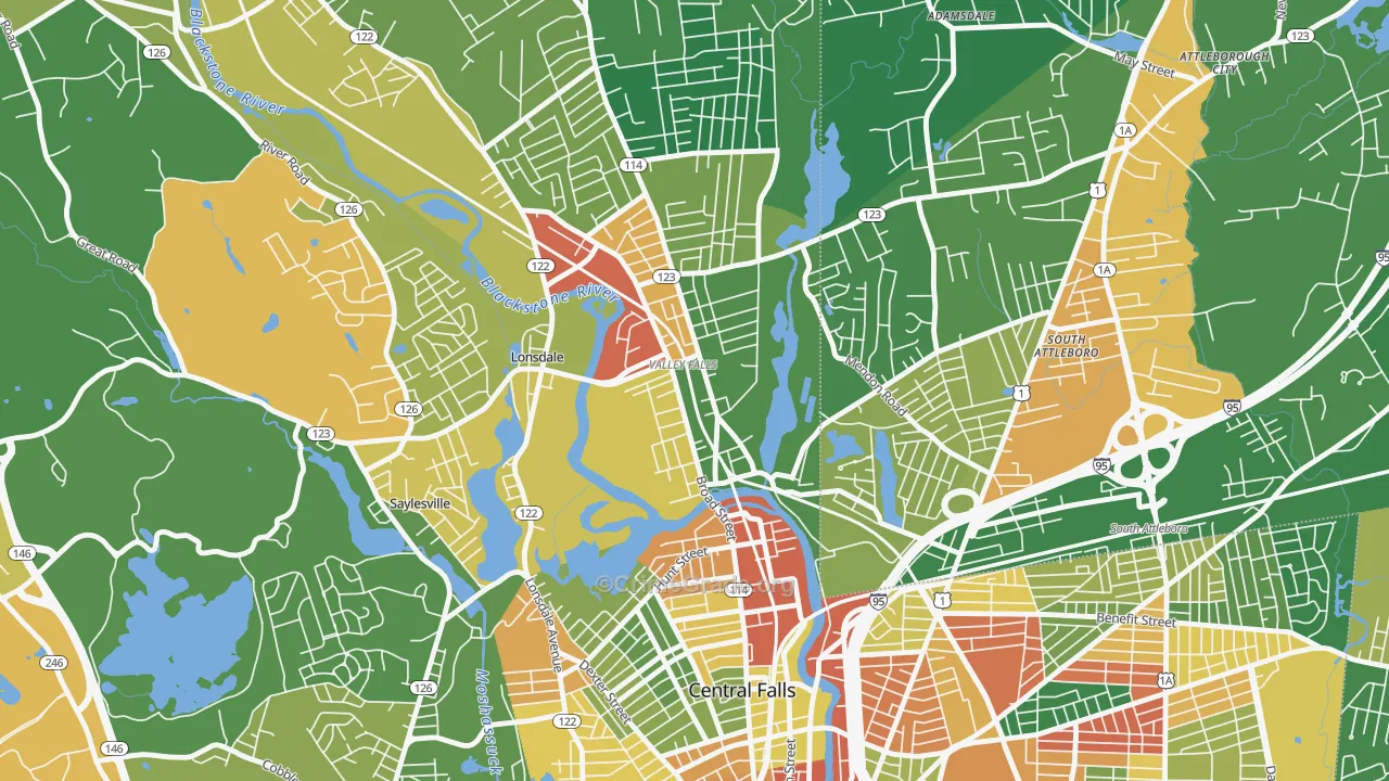 Happy Hollow, Valley Falls, RI Map of Vandalism Rates