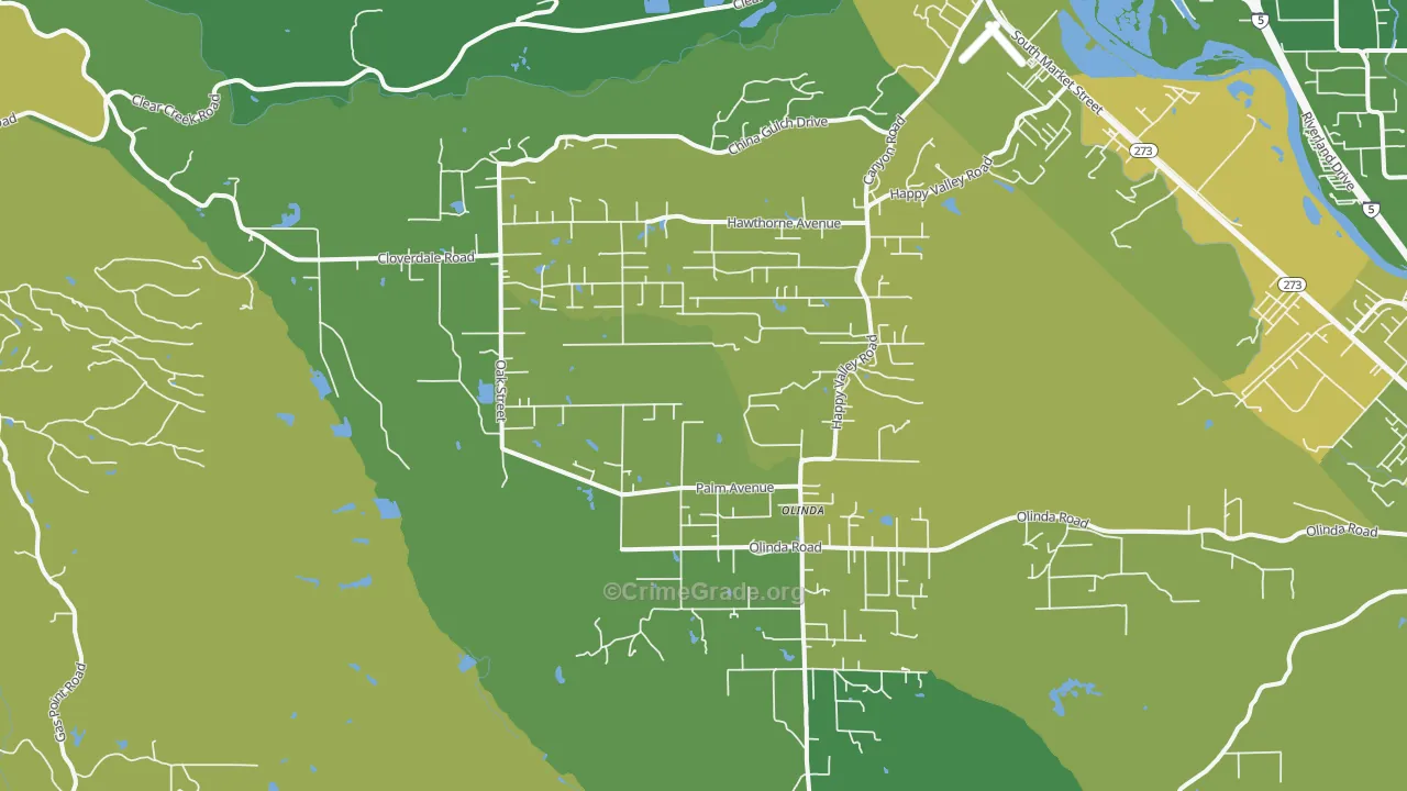 Happy Valley, Anderson, CA Map of Vandalism Rates
