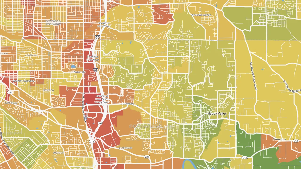 Happy Valley, OR Map of Vandalism Rates