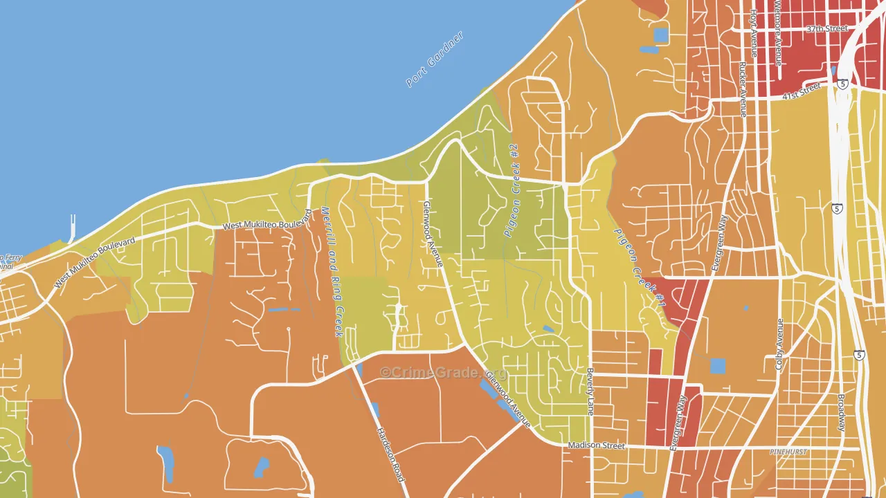 Harborview-Seahurst-Glenhaven, Everett, WA Map of Vandalism Rates