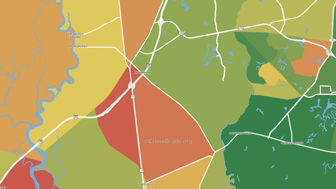 Hardeeville, SC Map of Vandalism Rates