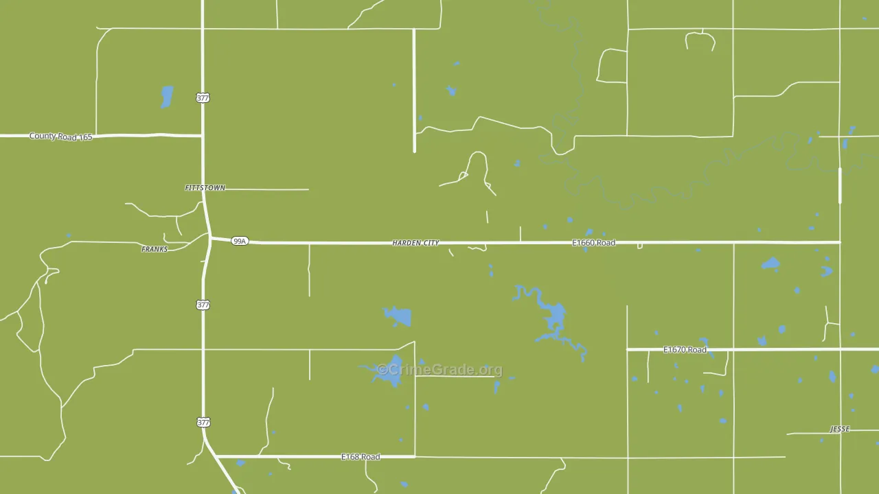 Harden City, OK Map of Vandalism Rates
