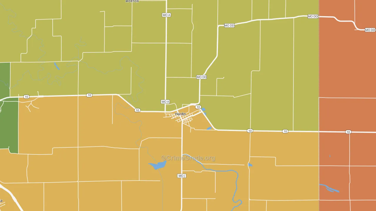 Hardin, MO Map of Vandalism Rates