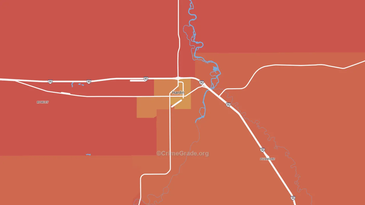 Hardin, MT Map of Vandalism Rates