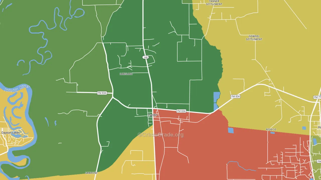 Hardin, TX Map of Vandalism Rates