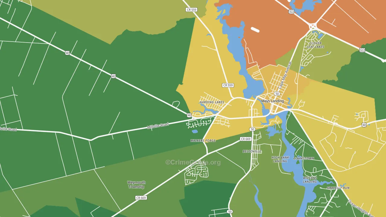 Harding Lakes, NJ Map of Vandalism Rates