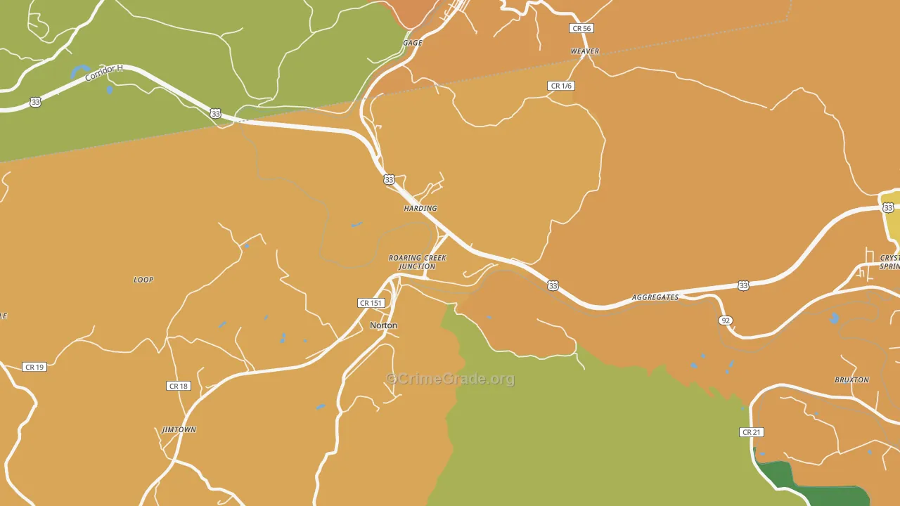 Harding, WV Map of Vandalism Rates
