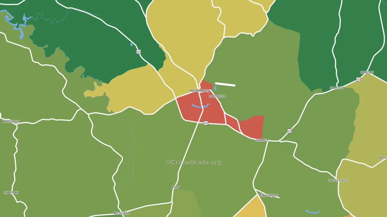 Hardinsburg, KY Map of Vandalism Rates
