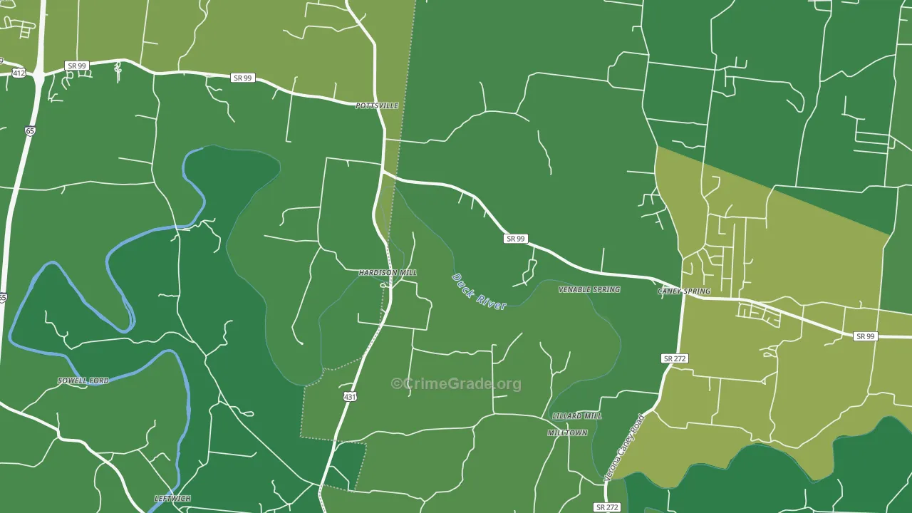 Hardison Mill, TN Map of Vandalism Rates