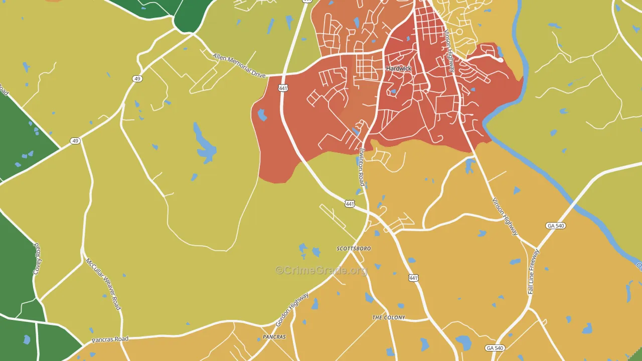 Hardwick, GA Map of Vandalism Rates