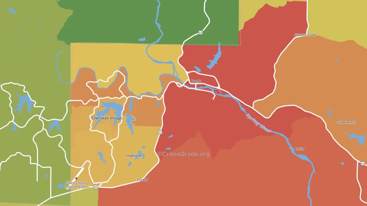 Hardy, AR Map of Vandalism Rates