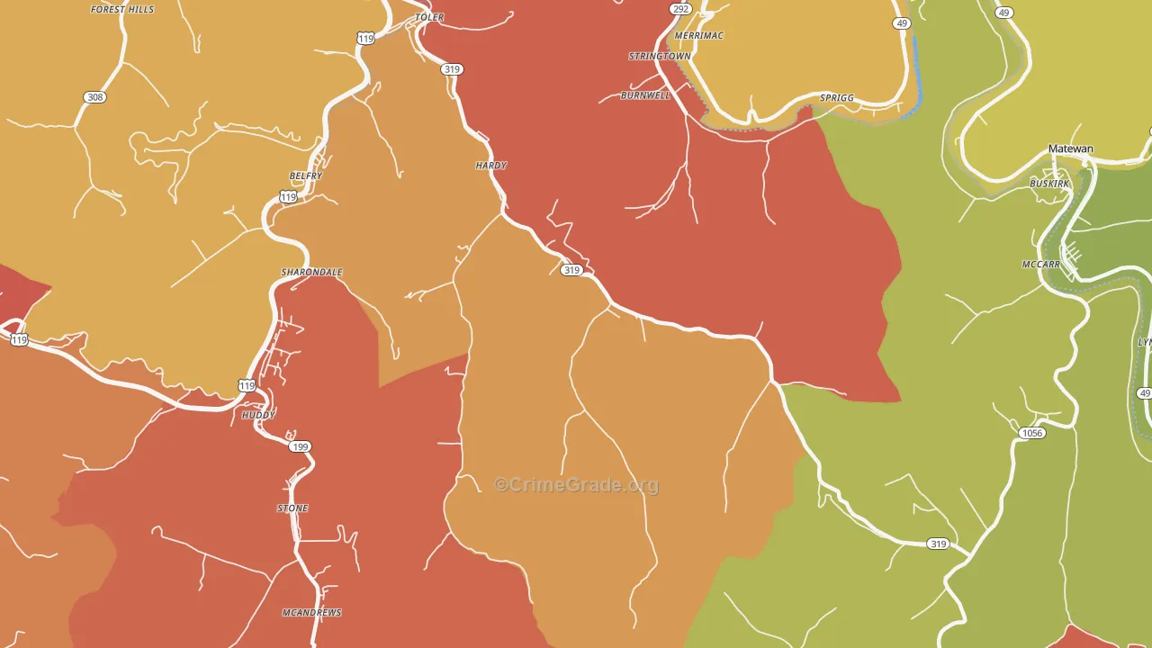 Hardy, KY Map of Vandalism Rates