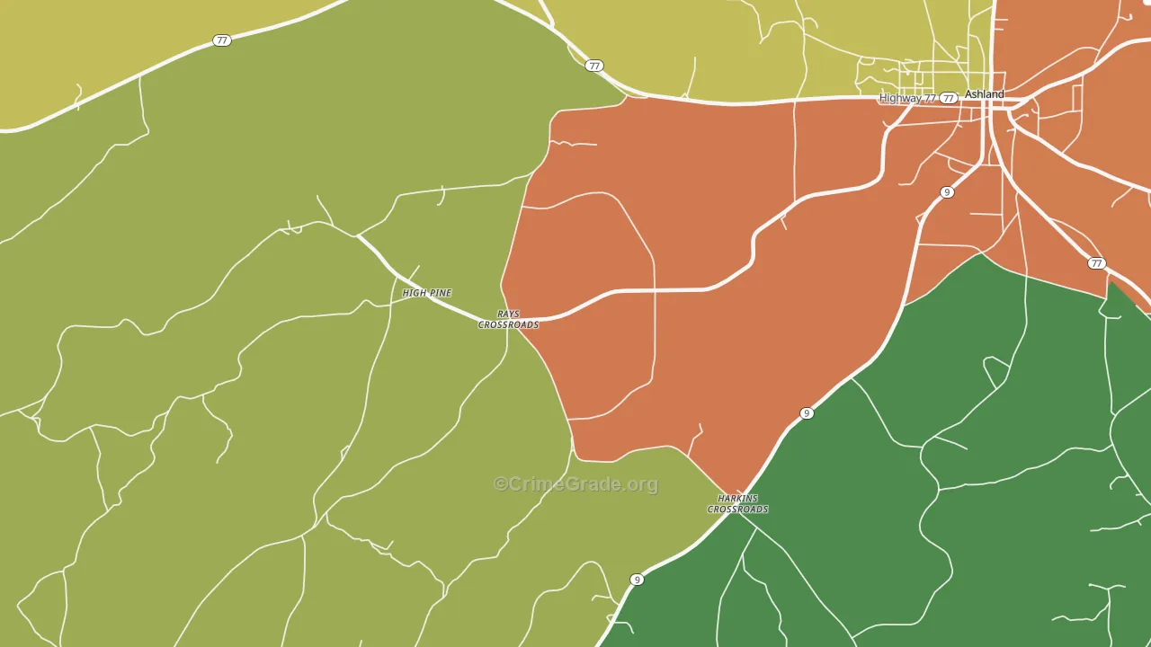 Harkins Crossroads, AL Map of Vandalism Rates