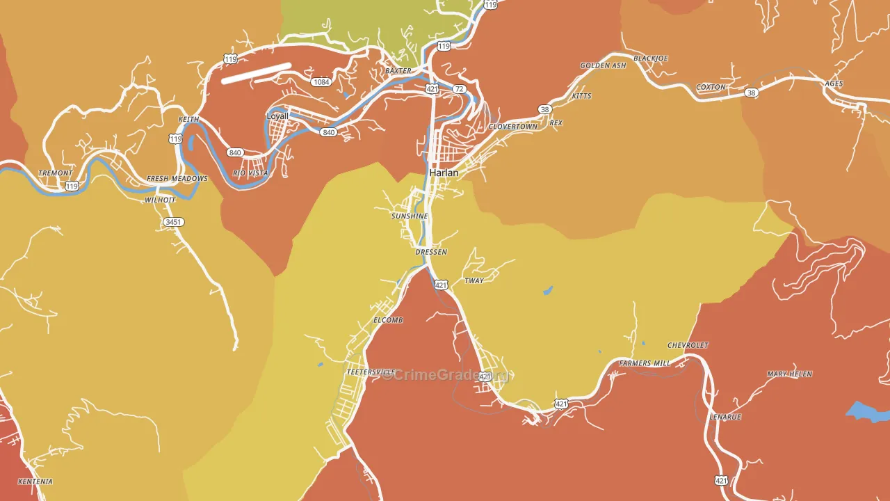 Harlan, KY Map of Vandalism Rates