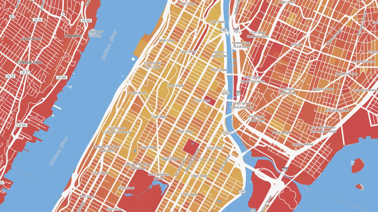 Harlem, Manhattan, NY Map of Vandalism Rates