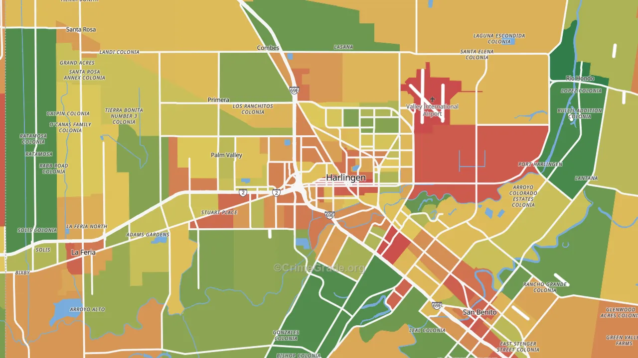 Harlingen, TX Map of Vandalism Rates