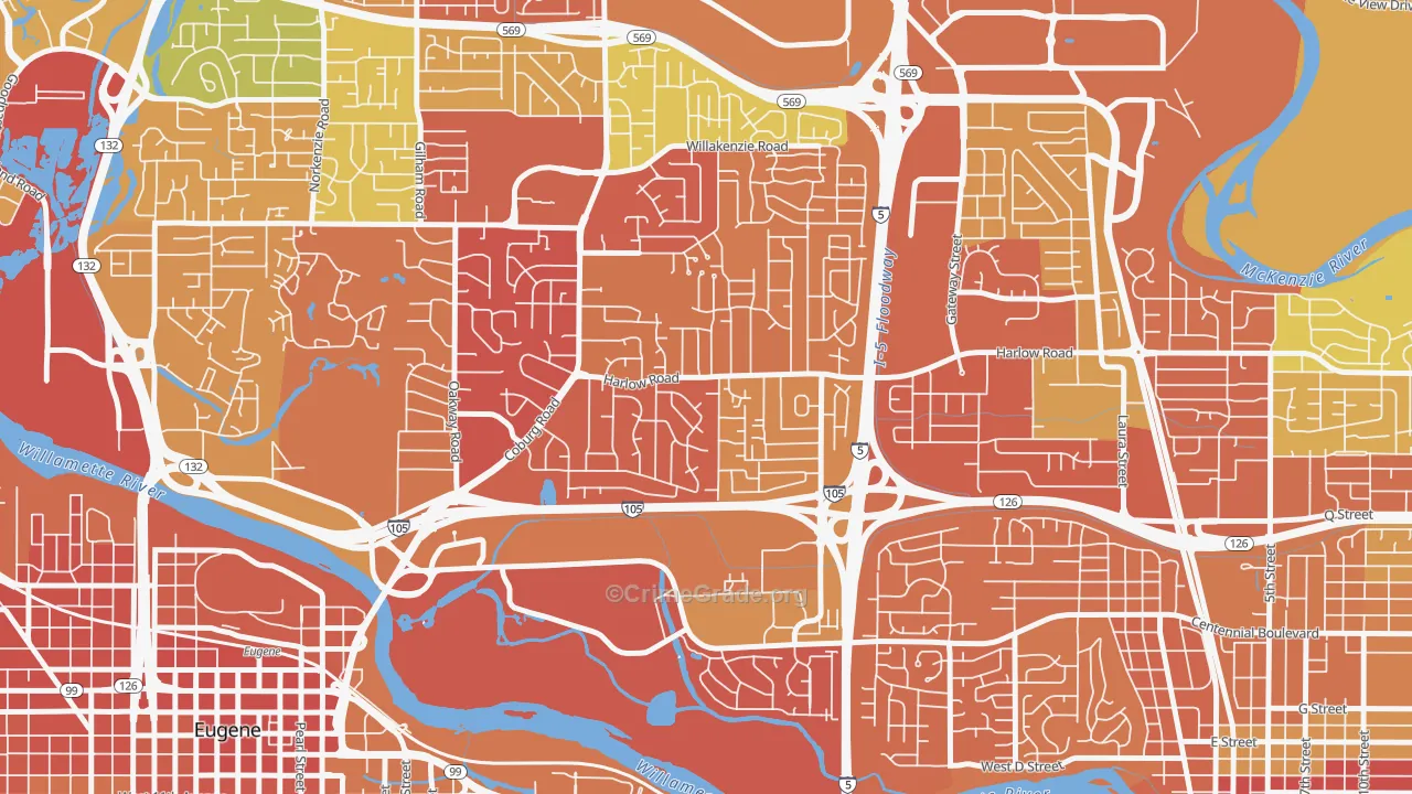Harlow, Eugene, OR Map of Vandalism Rates